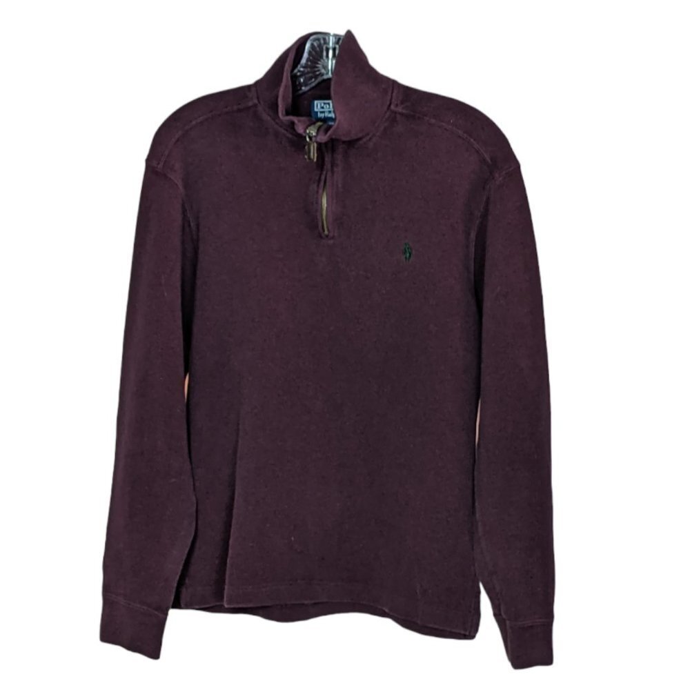 POLO BY RALPH LAUREN Quarter Zip Cotton Knit Pullover Burgundy Size Small - Picture 9 of 9